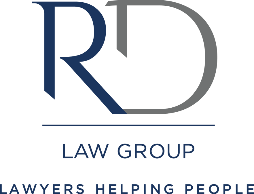 Image of logo for RD Law Group using capital Blacl letters R and D followed by the tagline, 